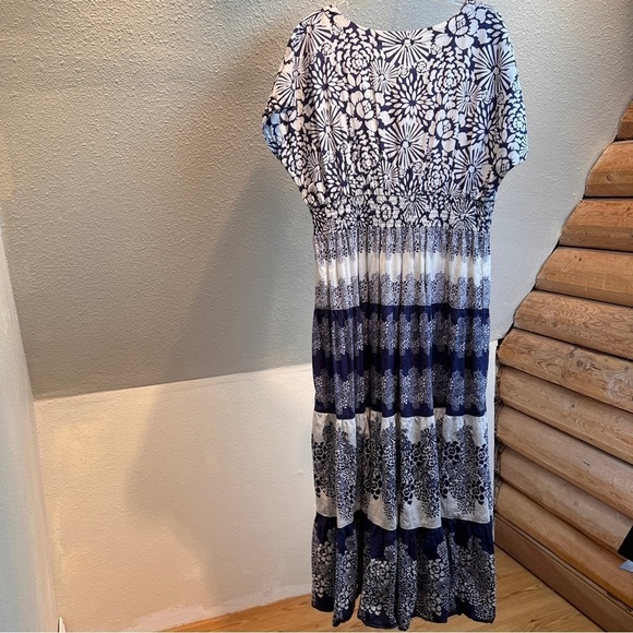 PHOOL Maxi Dress. 100% Cotton-batik look print. V-Neck. Vintage. Shirred Waist - Picture 6 of 6